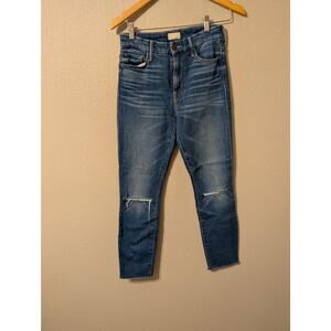 Mother Women High Waisted Looker Ankle Jeans Size 25 Blue Denim Raw Hem